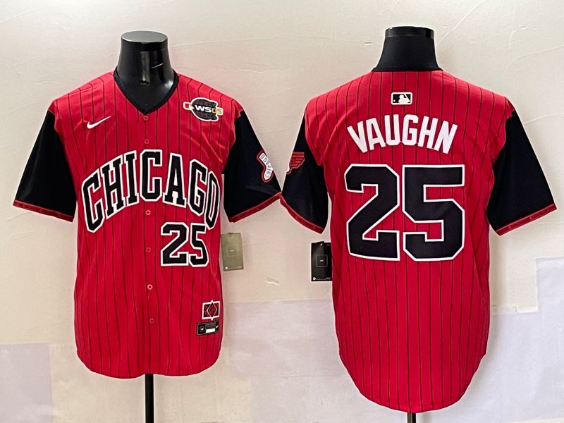 Men Chicago White Sox #25 Vaughn Red Stripe Joint Name Nike 2025 MLB Jersey style 8